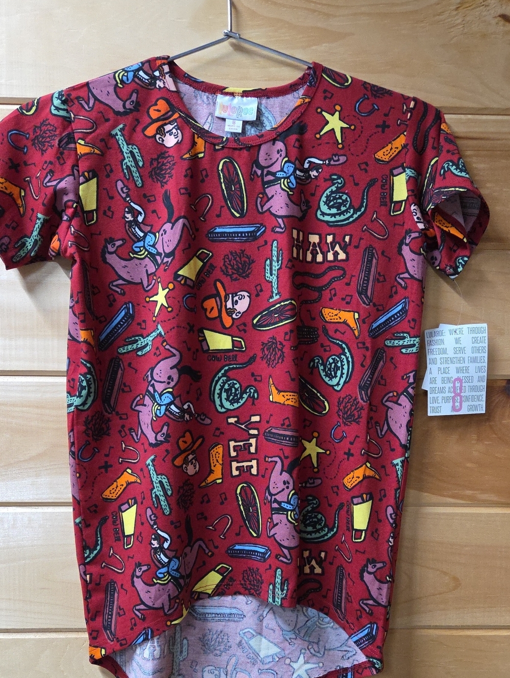 LuLaRoe Red Kids Gracie Tee with Western Motif